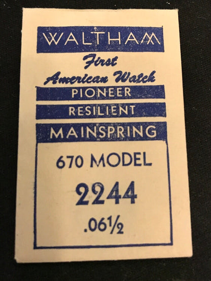 Waltham Factory Mainspring for Model 670 Watches No. 2244 - Steel