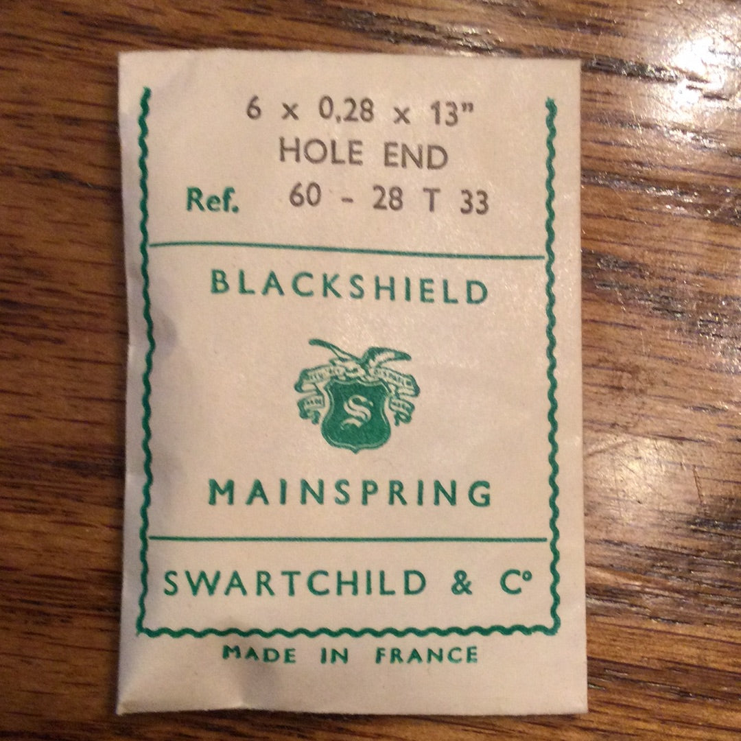 Swartchild Black Shield Clock Mainspring 6.0 x .28 mm x 13” Ref 60-28 T 33