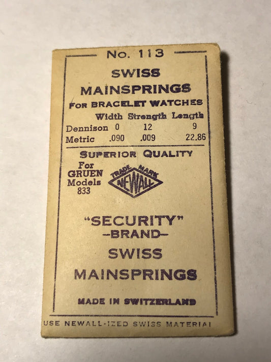Newall Security Mainspring #113 for Gruen caliber 833 - Steel