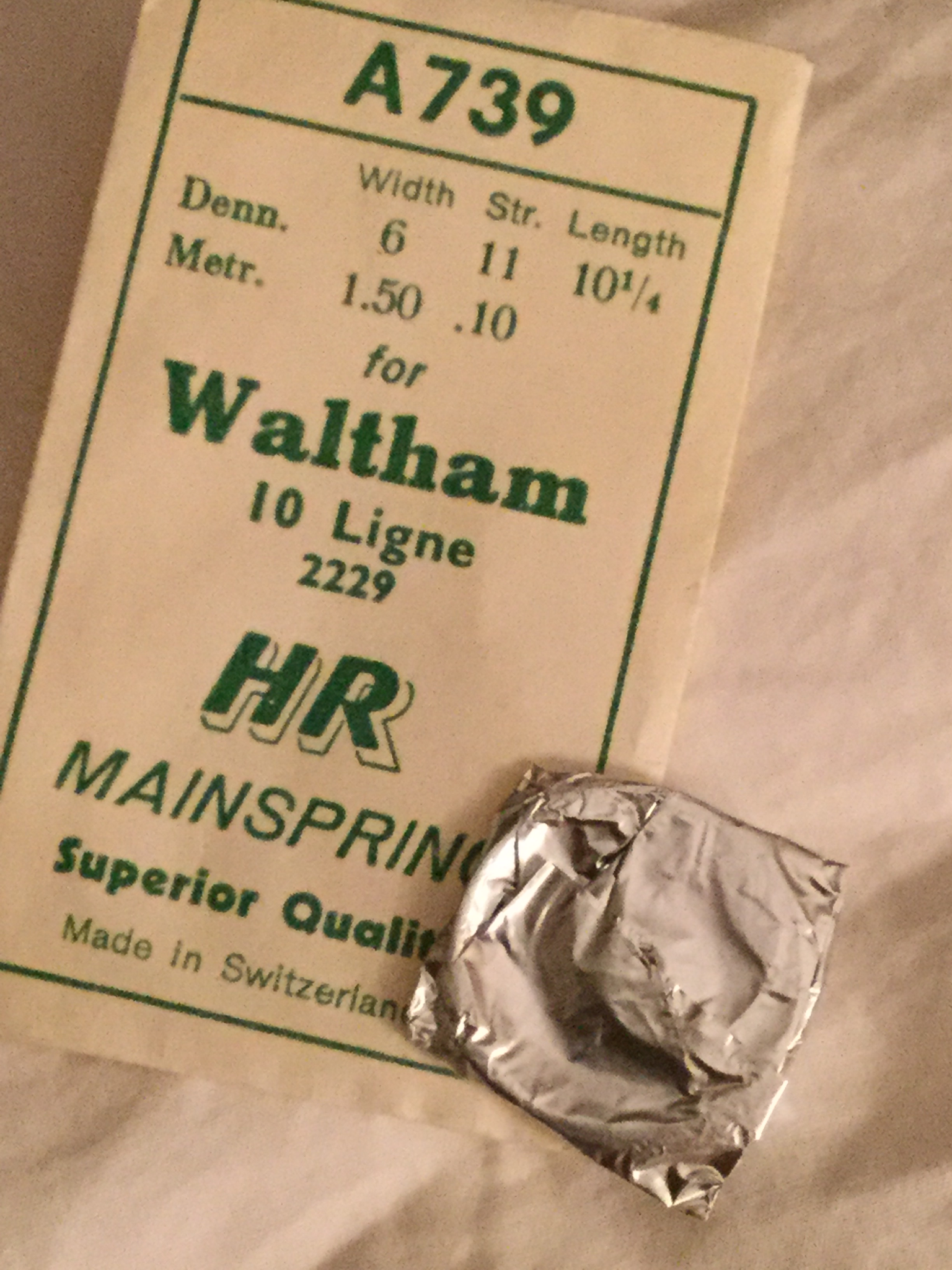 HR Mainspring A739 for 10 ligne Waltham # 2229 - Steel