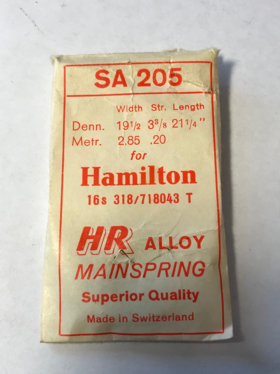 HR Mainspring SA205 for 16s Hamilton Factory No. 318 / 718043 - Alloy