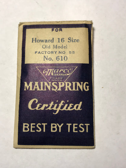 Marco No. 610 Mainspring for 16s E. Howard "L" Model Factory #55 - Steel