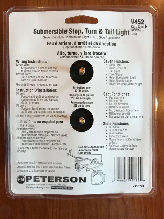Submersible Stop, Tail & Turn Tail light Peterson V452 for Boat Applications