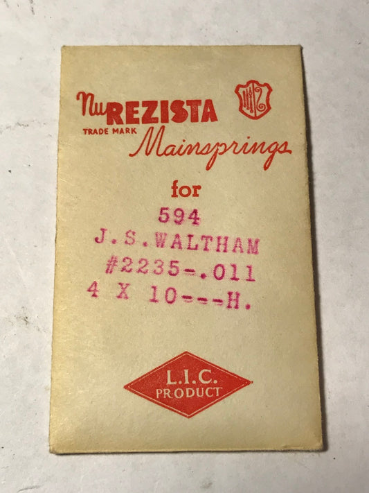 NuREZISTA Mainspring #594 for Waltham 6/0s JS 1912 Factory No. 2235 -  Steel