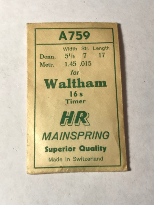 HR Mainspring A759 - Waltham 16s Timer No. 2246 - Steel