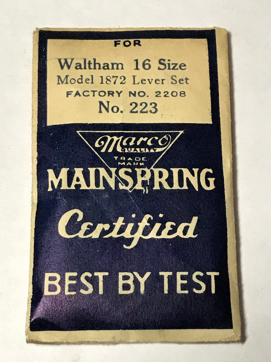 Marco Mainspring #223 for Waltham 16s Factory No. 2208 - Steel