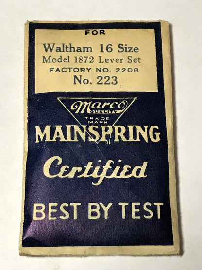Marco Mainspring #223 for Waltham 16s Factory No. 2208 - Steel