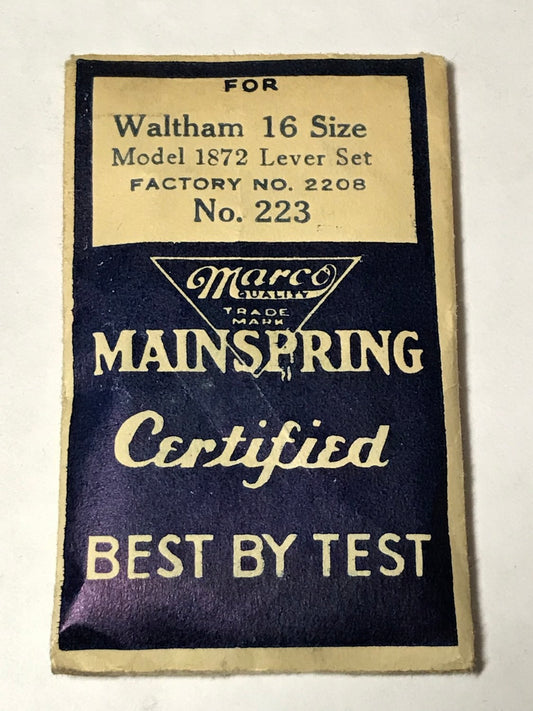 Marco Mainspring #223 for Waltham 16s Factory No. 2208 - Steel