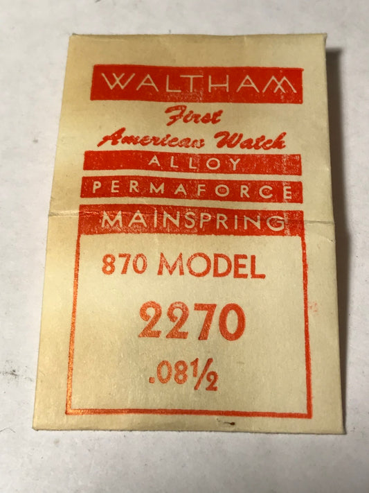 Waltham Factory Mainspring for Model 870 - 875 Movements No. 2270 / 2242- Alloy