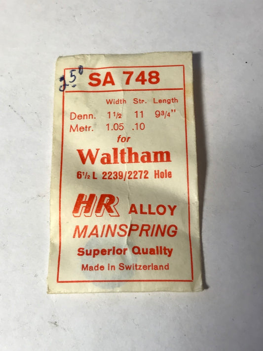 HR Mainspring SA748 for Waltham 6½ ligne movements #2239 / 2272 - Alloy
