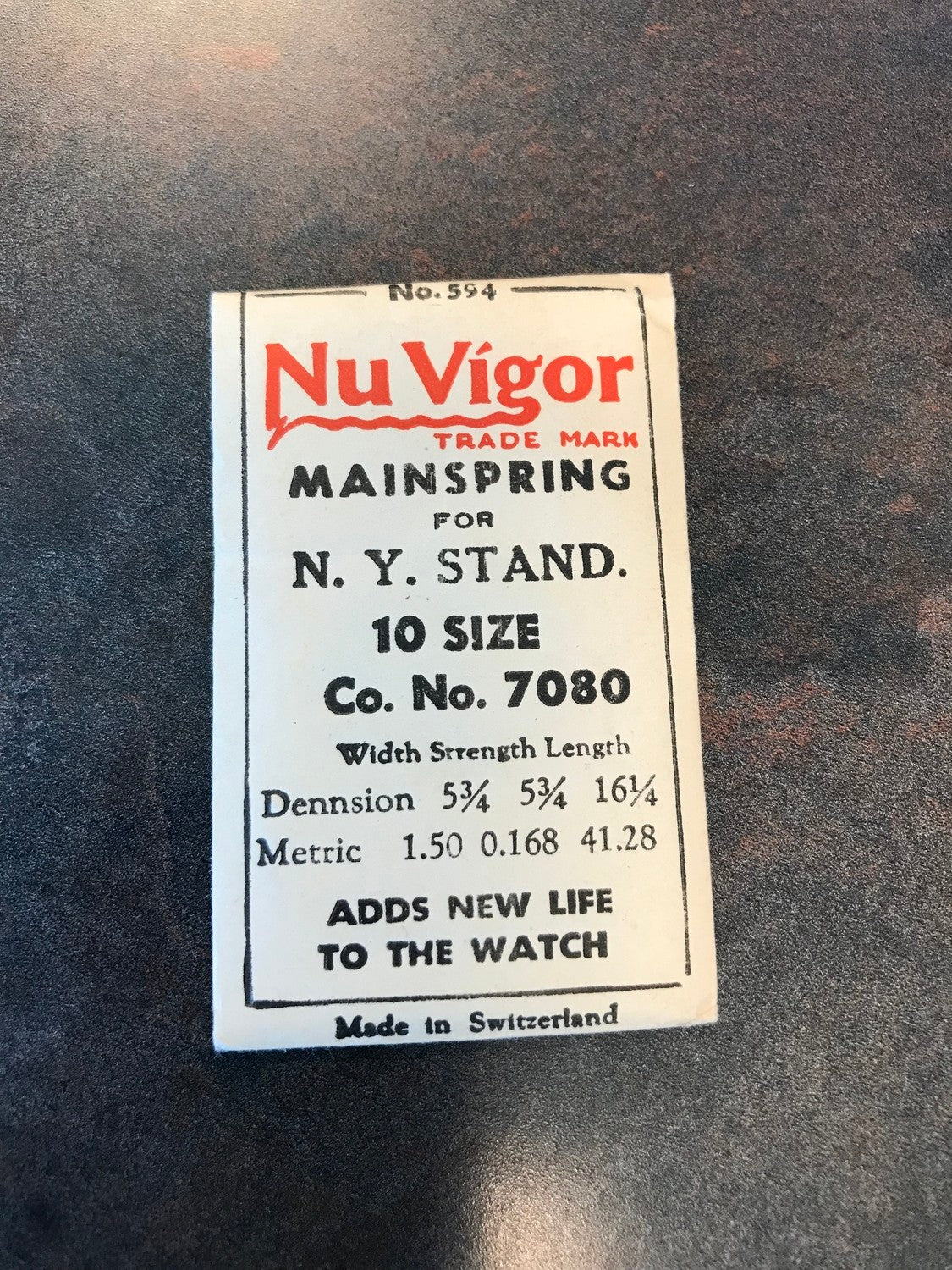 NuVigor Mainspring #594 for NY Standard 10s No. 7080 - Steel
