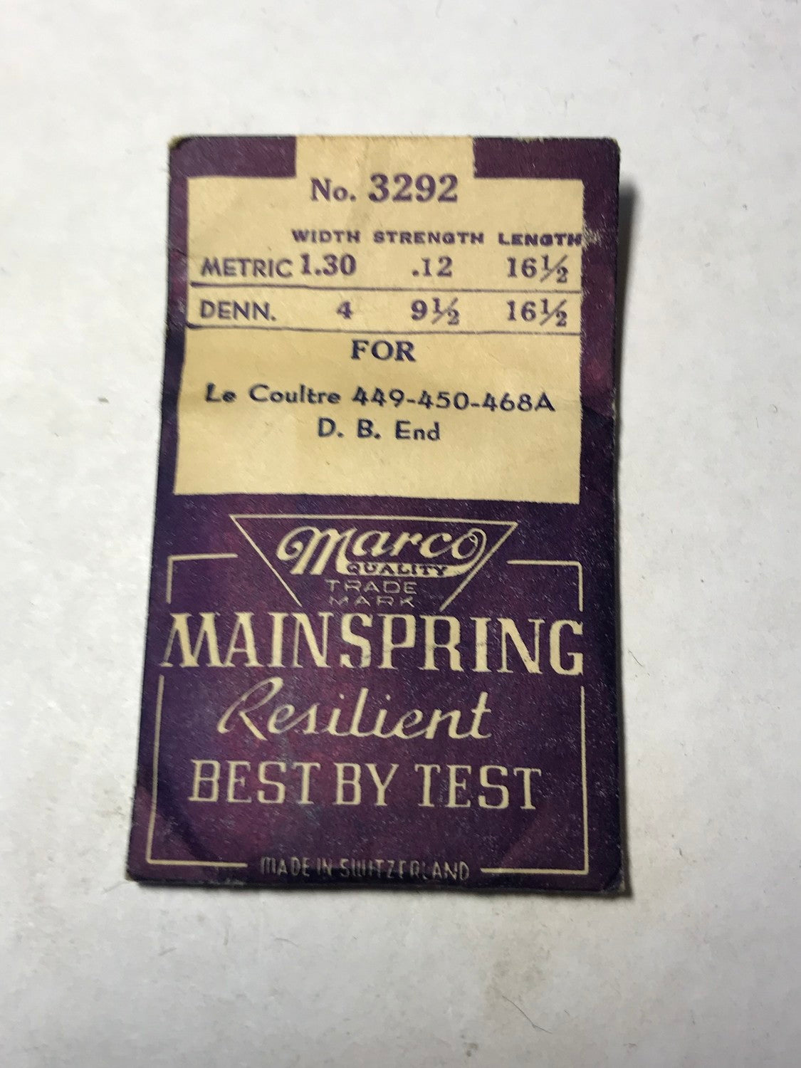 Marco Mainspring #3292 for LeCoultre Caliber 449, 450, 468A - Steel