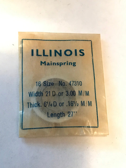 Illinois Factory Mainspring #47310 for 16s 60hr Railroad Watches - Steel