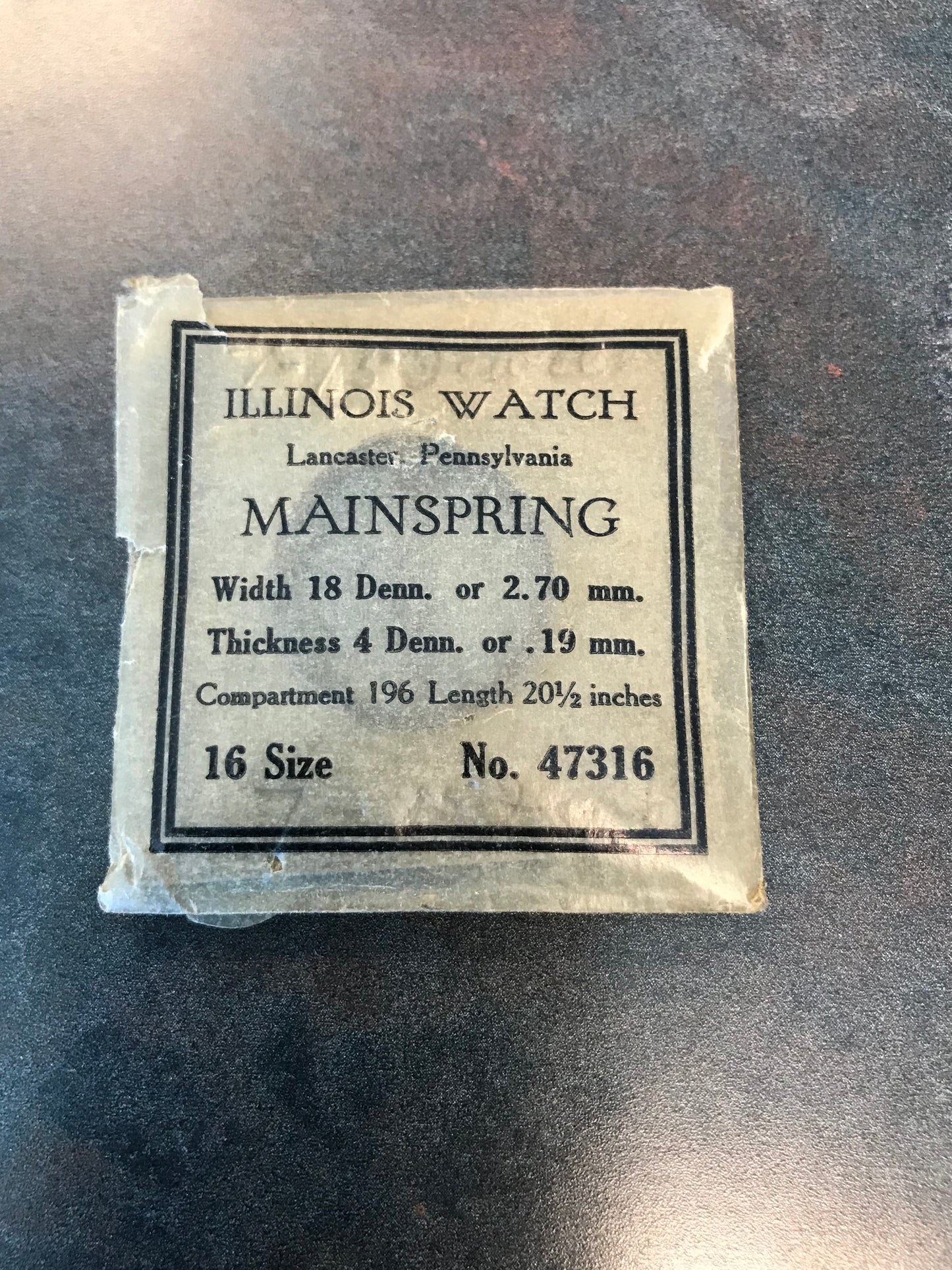 Illinois Factory Mainspring Factory No. 47316 for 16s movements - Steel