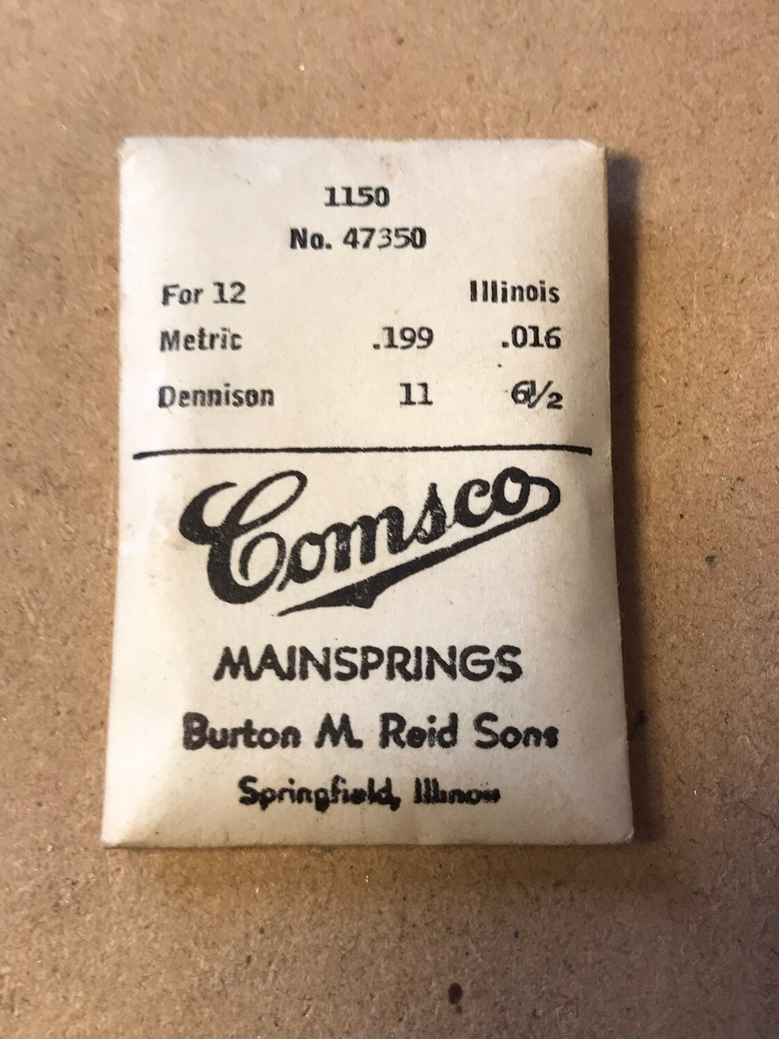 Comsco Mainspring #1150 for 12s Illinois Factory No 47350 - Steel