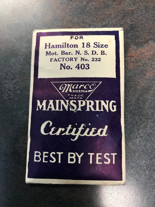 Marco Mainspring #403 for Hamilton 18s Factory No. 232 - Steel
