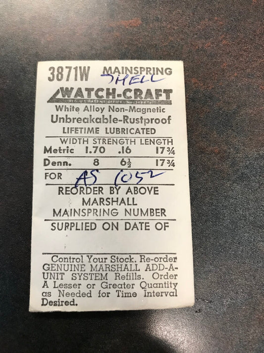 WATCH-CRAFT Mainspring 3871W for AS 1052 / 1054 including GP Shell - Alloy