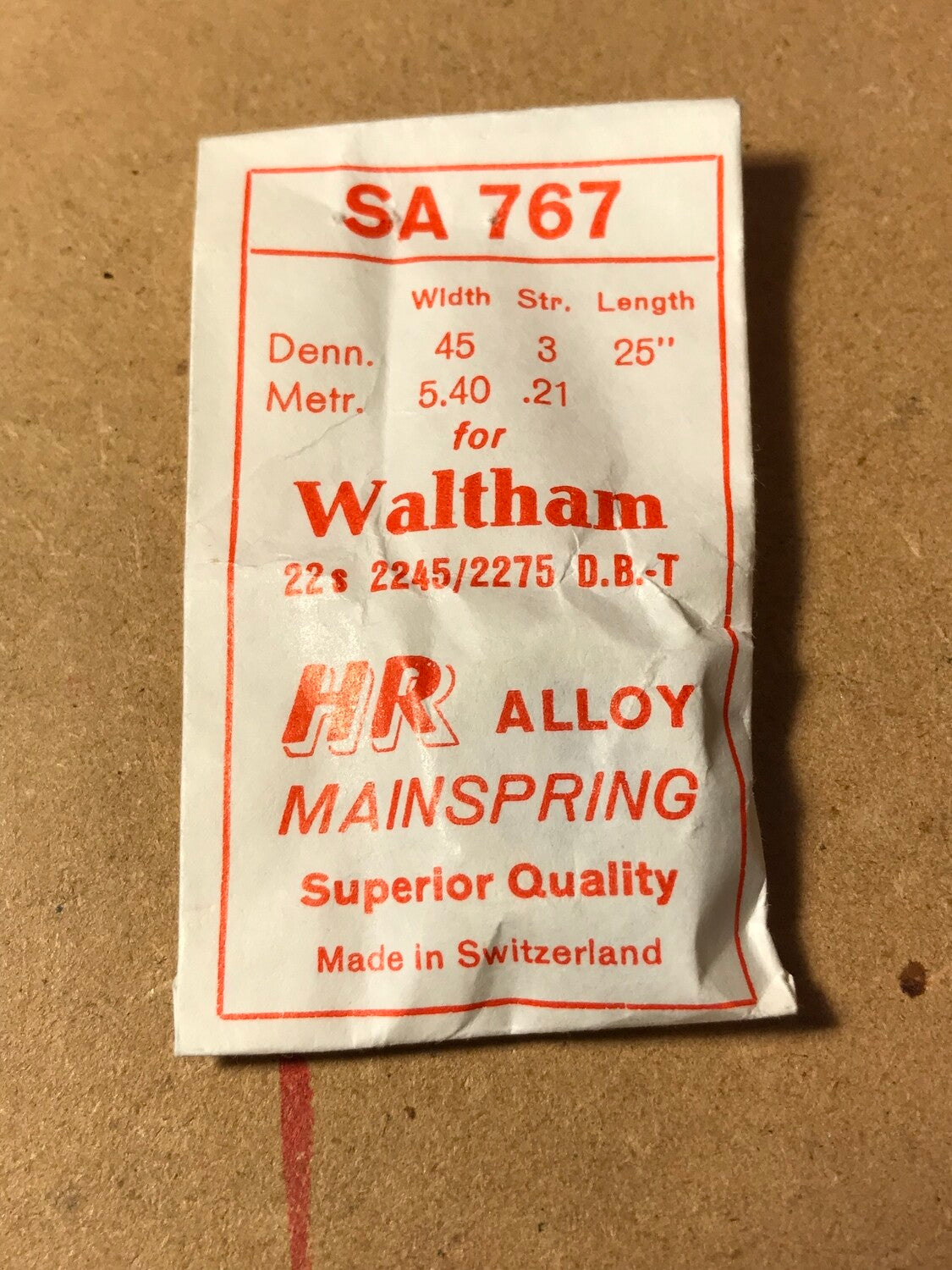 HR Mainspring SA767 for 22s 8-day Waltham # 2245 / 2275 - Alloy
