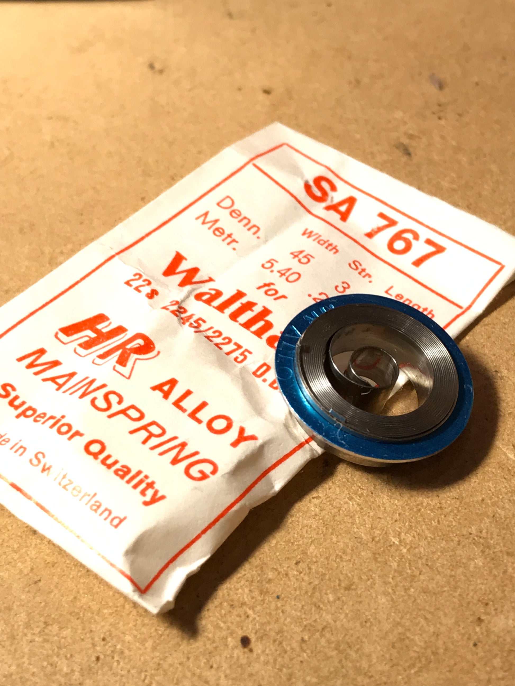 HR Mainspring SA767 for 22s 8-day Waltham # 2245 / 2275 - Alloy