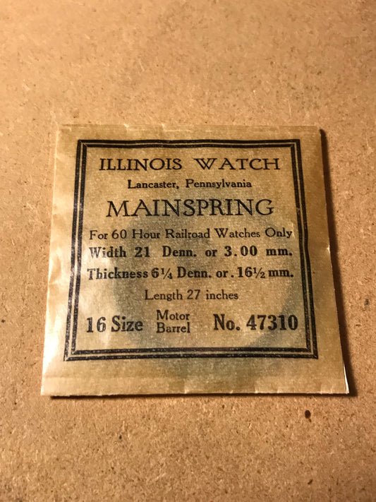 Illinois Factory Mainspring #47310 for 16s 60hr Railroad Watches - Steel