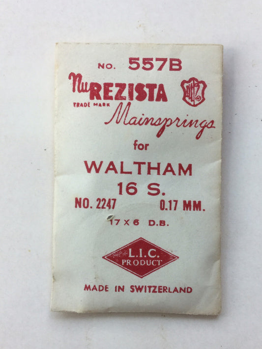 NuREZISTA Mainspring #557B for Waltham 16s 1945 Factory No. 2247 - Steel