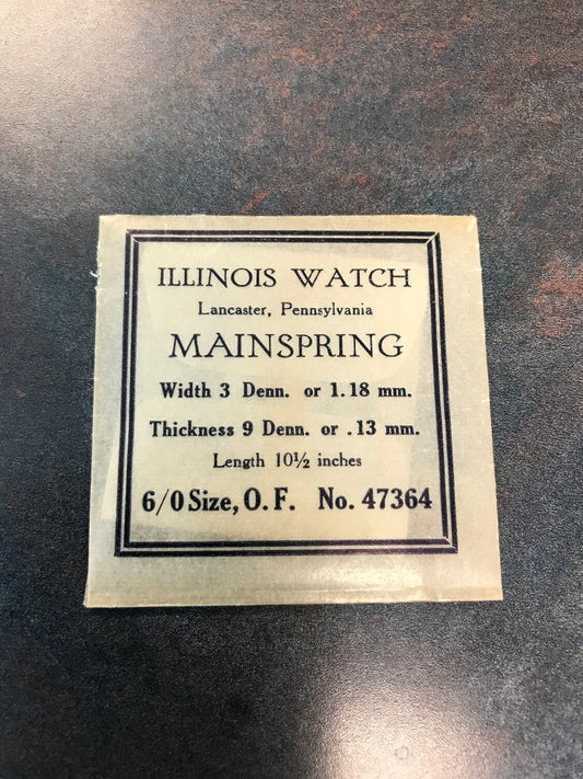 Illinois Factory Mainspring #47364 for 6/0s Open Face movements - Steel