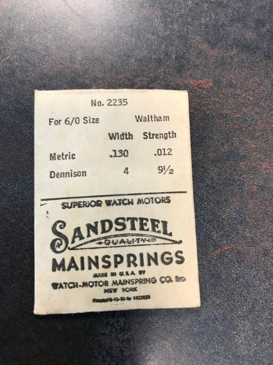 Sandsteel Mainspring - Waltham 6/0s Jewel Series 1912 Factory No. 2235 - Steel