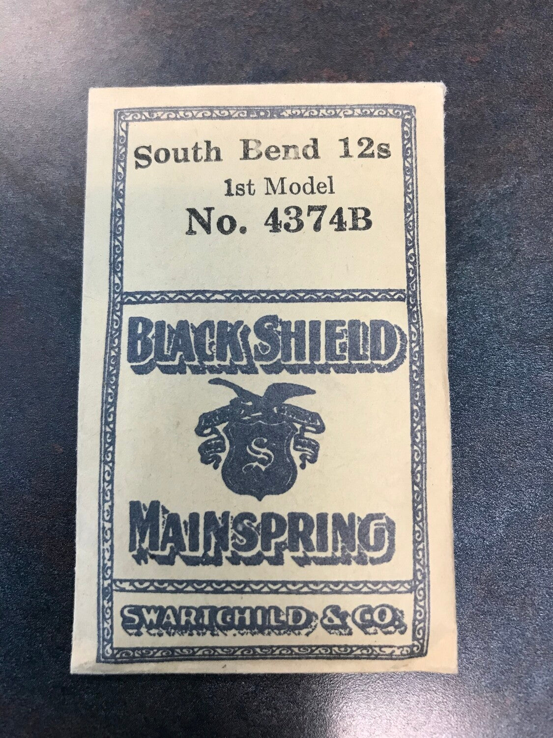Swartchild Black Shield Mainspring for 12s South Bend No. 55528 - Steel