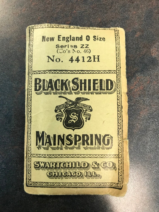 Swartchild Black Shield Mainspring for New England 0s #46 - Steel