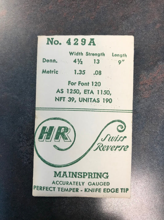 HR Mainspring No. 429A for ETA 1150, Font 120, NFT 39, Unitas 190 - Steel