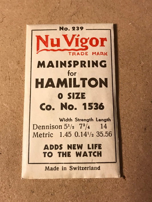 NuVigor Mainspring #239 for Hamilton 0s Factory No. 1536 - Steel