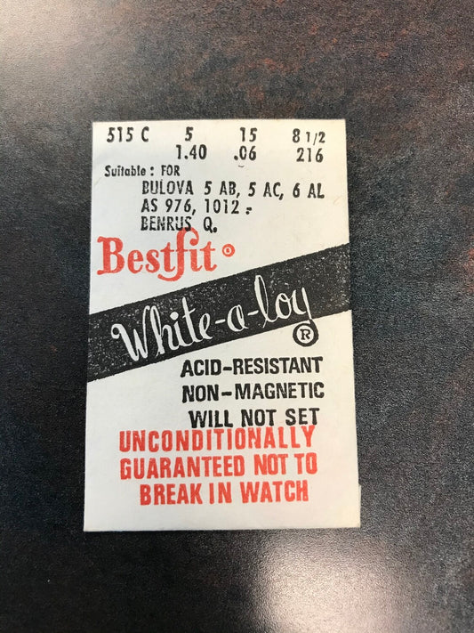 BESTFIT Mainspring 515C for AS 976, 1012, Bulova 5AB, 5AC, 6AL & Witt 5S, 5SN, 5W - Alloy