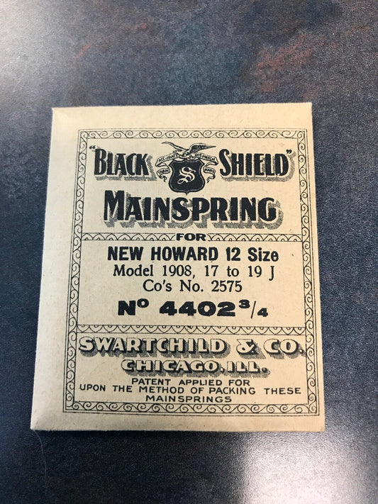 Swartchild Black Shield Mainspring for Howard 12s No. 552 - Steel