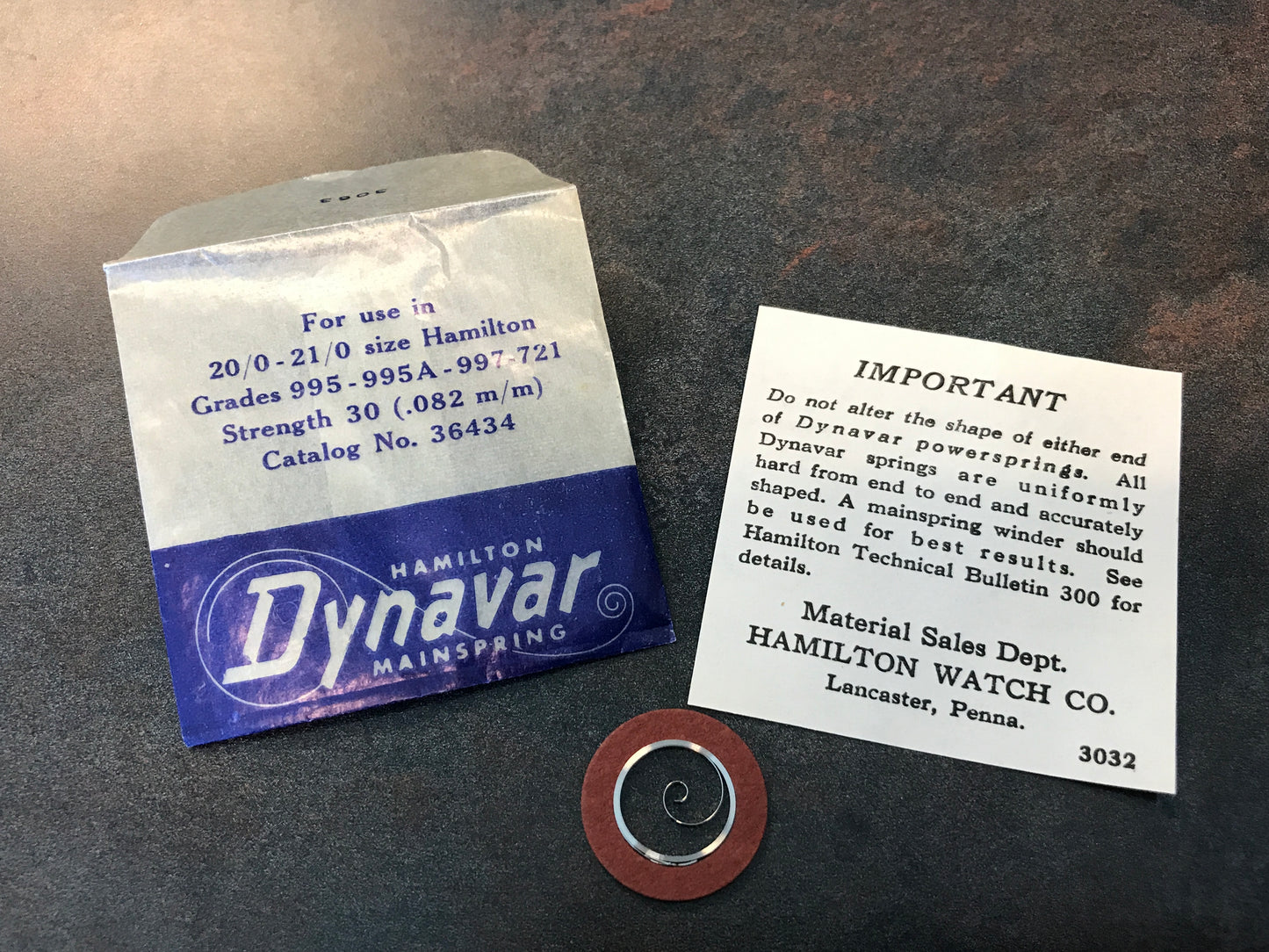 Hamilton Factory Dynavar Mainspring for 20/0 & 21/0s Hamilton No. 36434 - Alloy