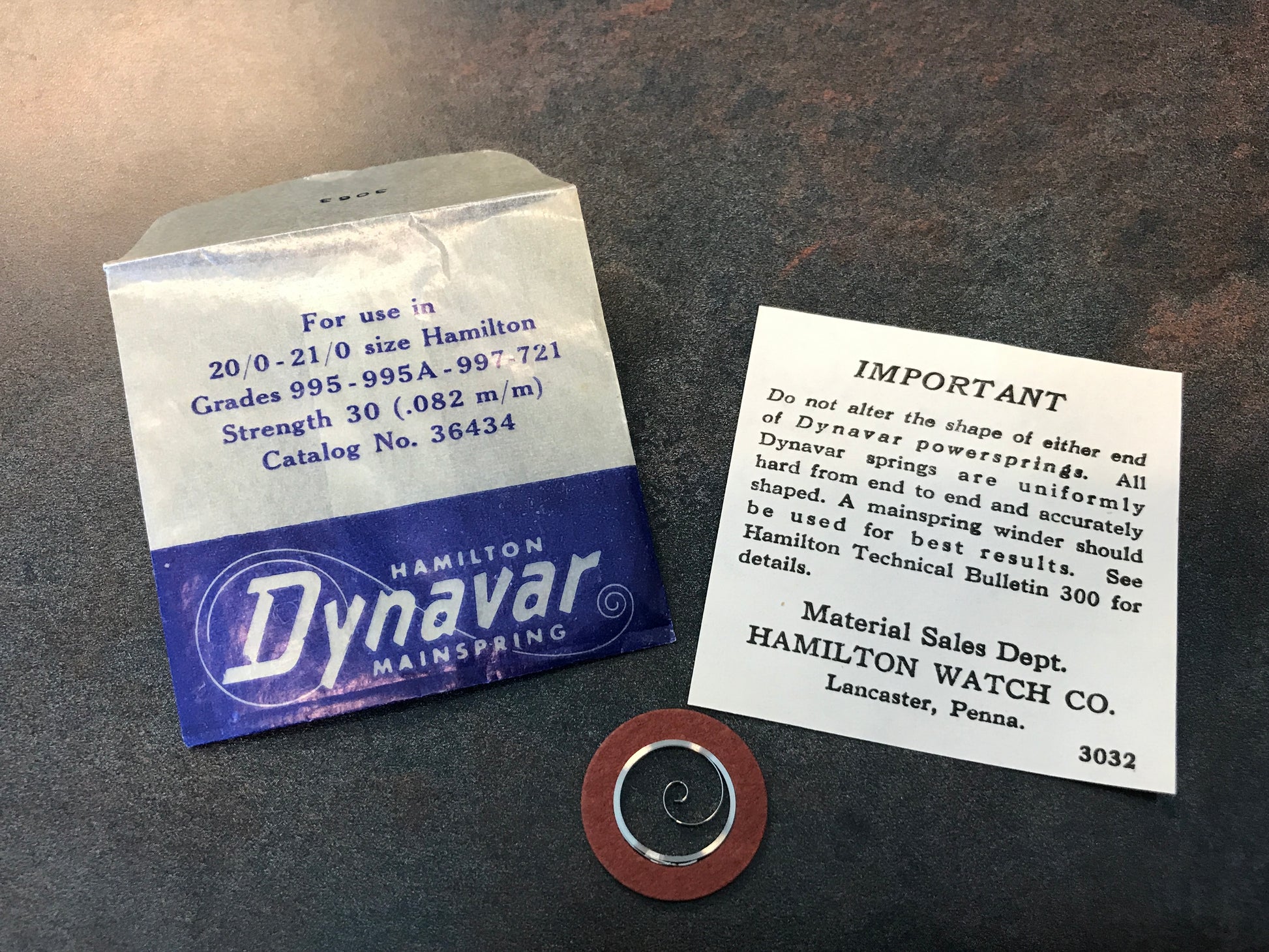 Hamilton Factory Dynavar Mainspring for 20/0 & 21/0s Hamilton No. 36434 - Alloy