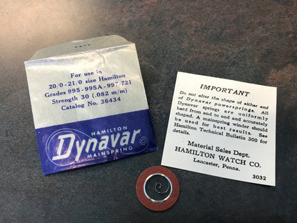 Hamilton Factory Dynavar Mainspring for 20/0 & 21/0s Hamilton No. 36434 - Alloy