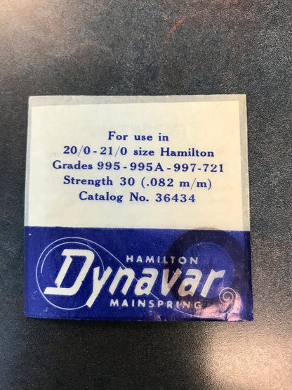 Hamilton Factory Dynavar Mainspring for 20/0 & 21/0s Hamilton No. 36434 - Alloy