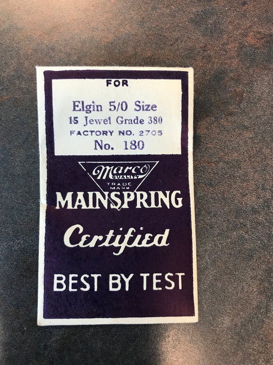 Marco Mainspring #180 for 5/0s Elgin Grade 380 Factory No. 2705 - Steel