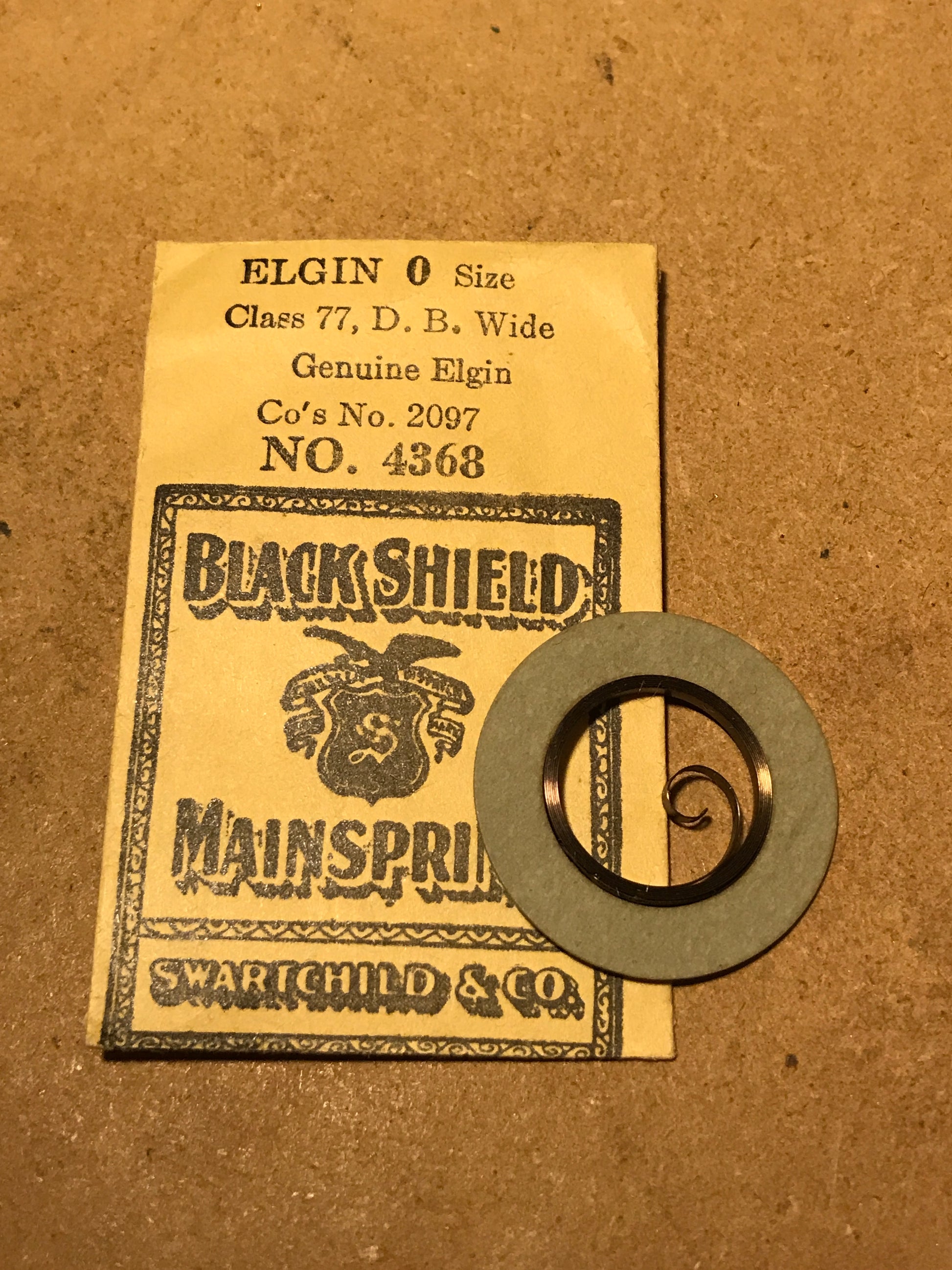 Swartchild Black Shield Mainspring for Elgin 0s #2097 - Steel