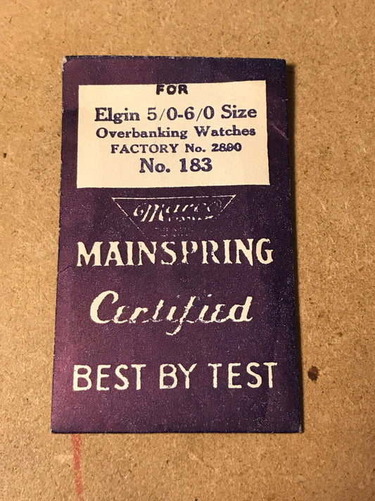 Marco Mainspring #183 for 5/0s & 6/0s Elgin Factory No. 2890 - Steel