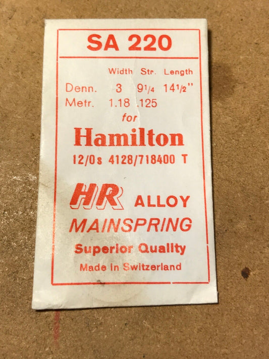 HR Mainspring SA220 for 12/0 Hamilton Factory No.  4128 / 718400 - Alloy