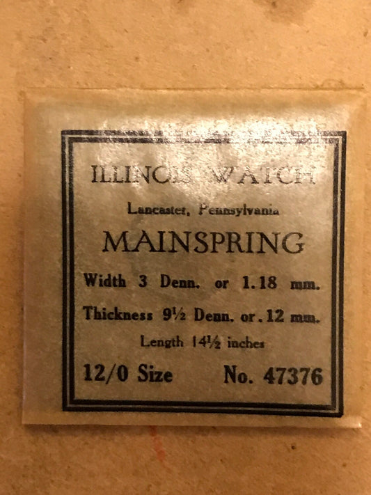 Illinois Factory Mainspring #47376 for 12/0s movements - Steel