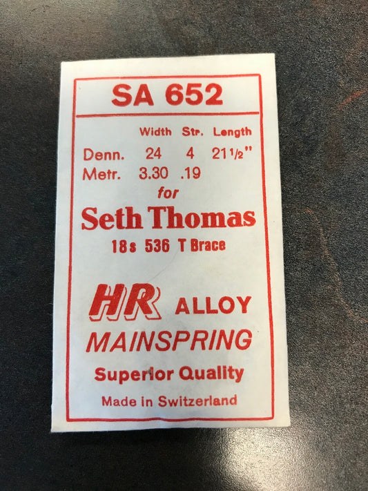 HR Mainspring SA652 for Seth Thomas 18s Factory No. 536 - Alloy