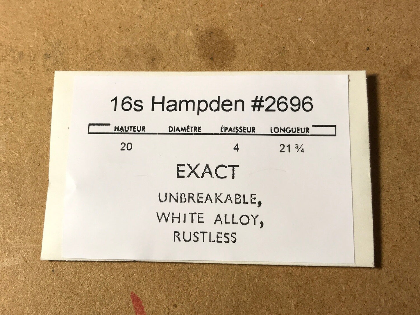 Hampden 16s Mainspring #2696 (EXACT) - Alloy