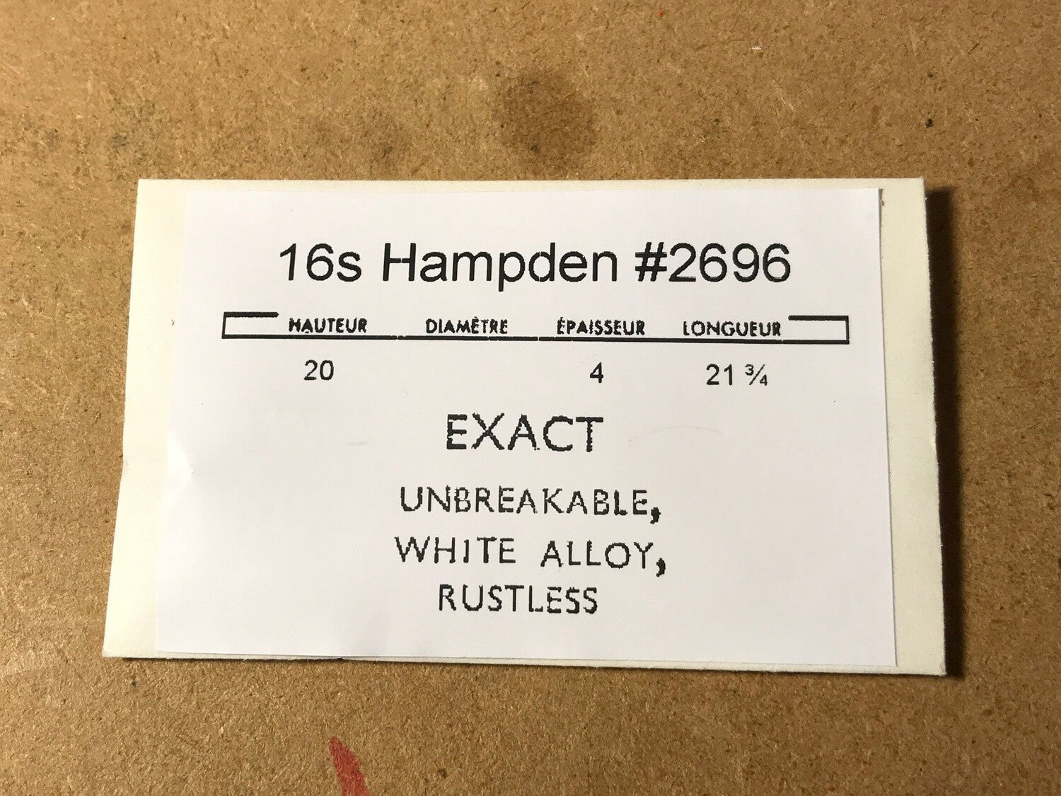 Hampden 16s Mainspring #2696 (EXACT) - Alloy