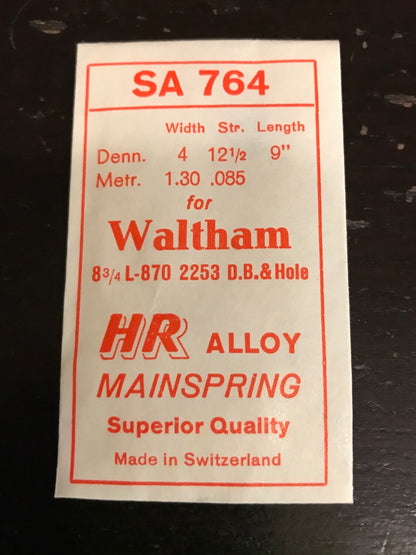 HR Mainspring SA764 for Waltham 8¾ Ligne Model 870 #2253 - Alloy
