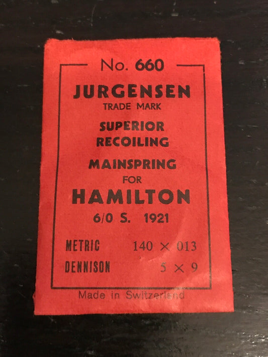 Jurgensen Mainspring for 6/0s Hamilton Pocket Watch No. 1921 - Steel
