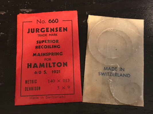 Jurgensen Mainspring for 6/0s Hamilton Pocket Watch No. 1921 - Steel