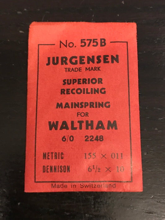 Jurgensen Mainspring for 6/0s Waltham Pocket Watch No. 2248 - Steel
