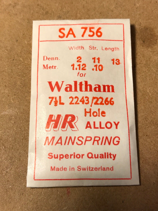 HR Mainspring SA756 for Waltham 7½ ligne movements 2243 / 2266 - Alloy